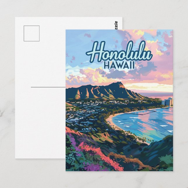Carte Postale Honolulu Hawaii Oahu Waikiki Beach Diamondhead (Devant / Derrière)