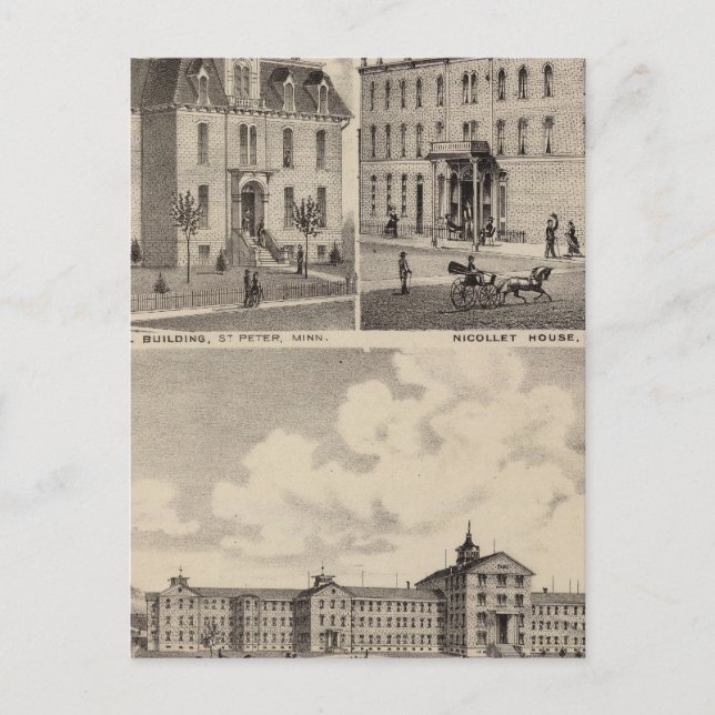 Carte Postale Hôpital fou, Bâtiment scolaire public, Minnesota (Devant)