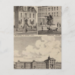 Carte Postale Hôpital fou, Bâtiment scolaire public, Minnesota