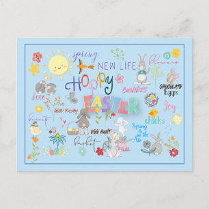 Carte Postale Hoppy Easter Wordart Salutations Arrière - plan bl