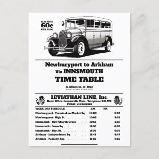 Carte Postale Horaire de l'autobus d'Innsmouth Joe Sargent