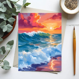 Carte Postale Horizon de Lumière Coucher de soleil Vagues océa