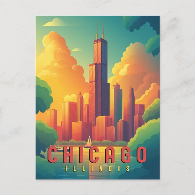 Carte Postale Horizon Iconique de Chicago & Lac Michigan (Devant)