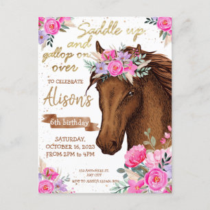Carte Postale Horloge fête d'anniversaire Editable Horse Cowgirl
