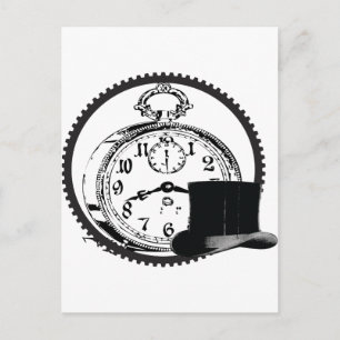 Carte Postale horloge vapeur, engrenage, casquette