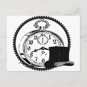 Carte Postale horloge vapeur, engrenage, casquette