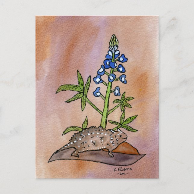 Carte Postale Horny Toad avec Bluebonnet (Devant)