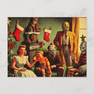 Carte Postale Horreur Éffrayant Noël Retro Portrait de famille