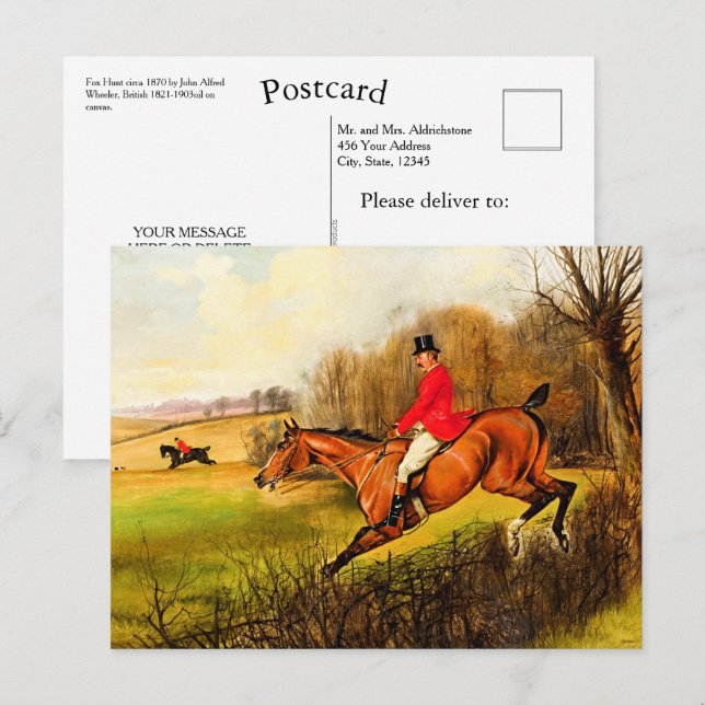 Carte Postale Horseman de la scène de chasse Fox Country (Devant / Derrière)