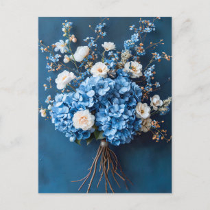 Carte Postale Hortensias bleus et fleurs blanches