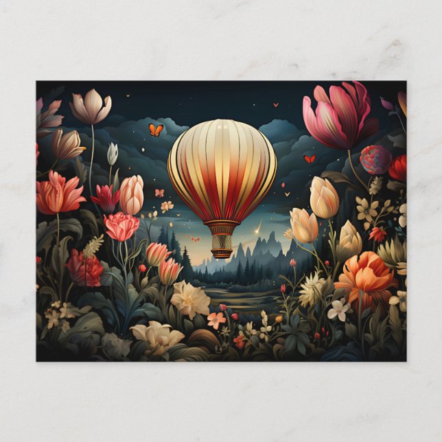 Carte Postale hot air balloon surrounded by flowers darors (Devant)