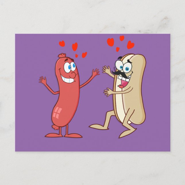 Carte Postale Hot Dog and Bun - L'amour à la première vue (Devant)