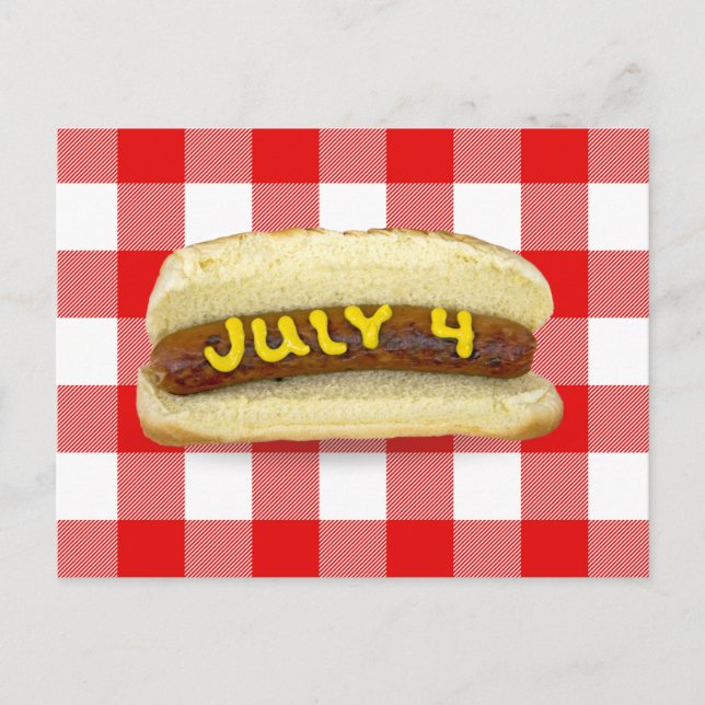 Carte Postale Hot Dog du 4 juillet sur plaid de Buffalo (Devant)