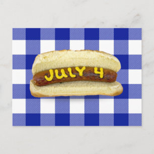 Carte Postale Hot Dog du 4 Juillet sur Plaid de Buffalo 