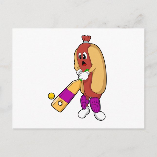 Carte Postale Hotdog au cricket avec batte de cricket (Devant)