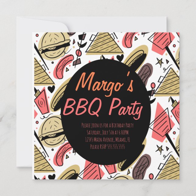 Carte postale Hotdog Burger Doodle BBQ Anniversair (Devant)