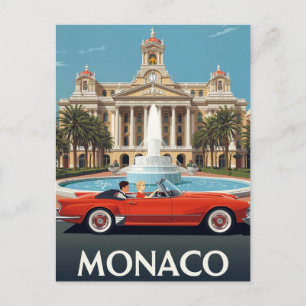 Carte Postale Hôtel de luxe et voiture vintage à Monaco