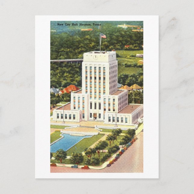 Carte Postale Hôtel de ville à Houston, Texas, Vintage (Devant)