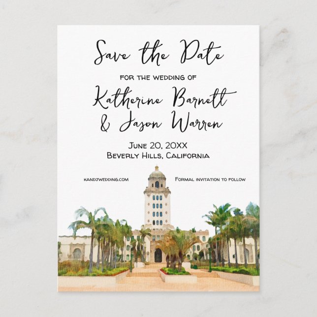 Carte Postale Hôtel de ville de Beverly Hills Enregistrer la dat (Devant)