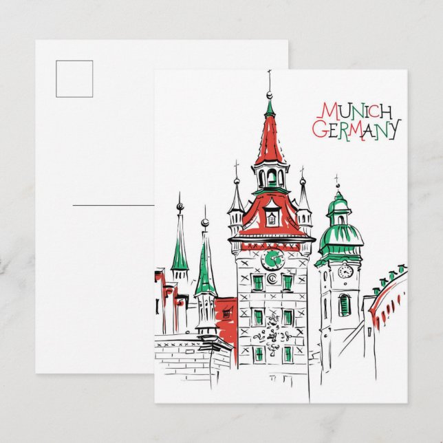 Carte Postale Hôtel de ville Munich Allemagne Illustration Voyag (Devant / Derrière)