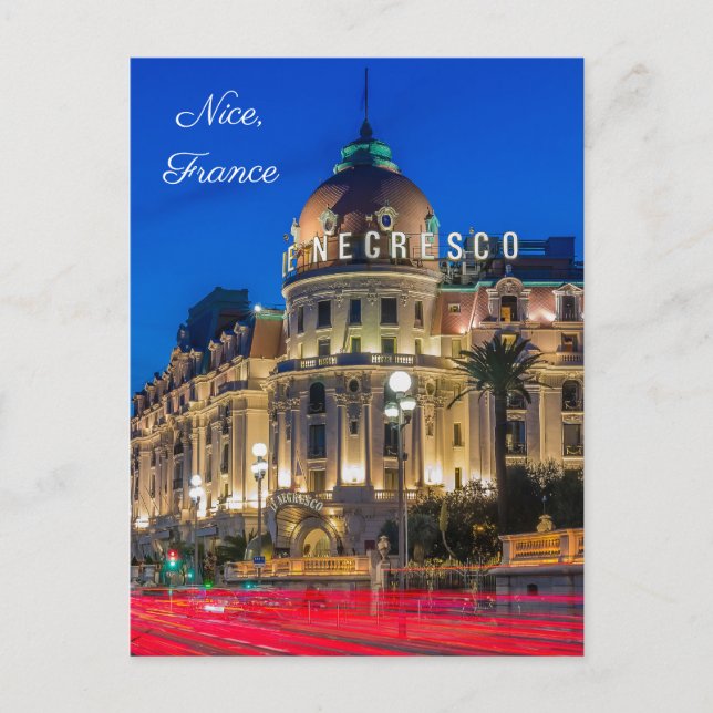 Carte Postale Hotel Negresco, Nice France sur mesure la nuit (Devant)