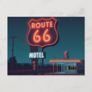 Carte Postale Hôtel néon Route 66 Art de voyage nocturne
