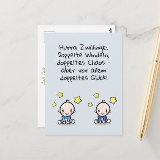 Carte Postale Hourra jumeaux, félicitations pour la naissance, 2
