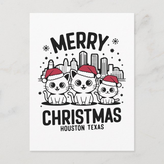 Carte Postale Houston City Texas Merry Christmas Cats USA (Devant)