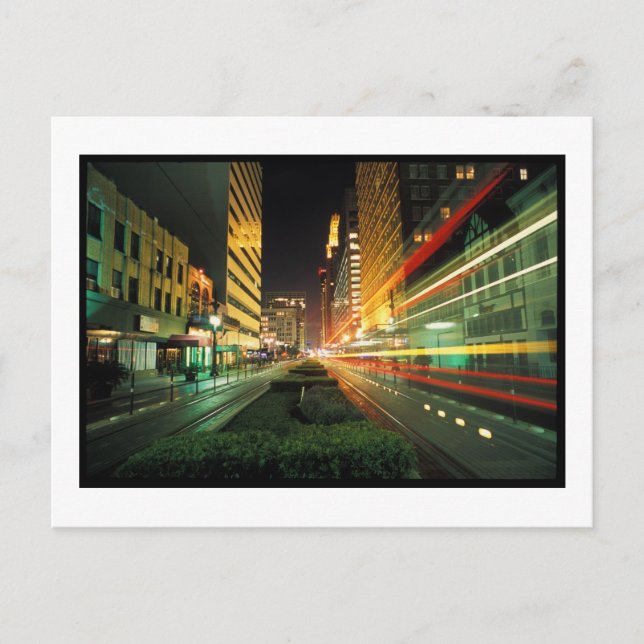 Carte Postale Houston Main Street à la nuit (Devant)