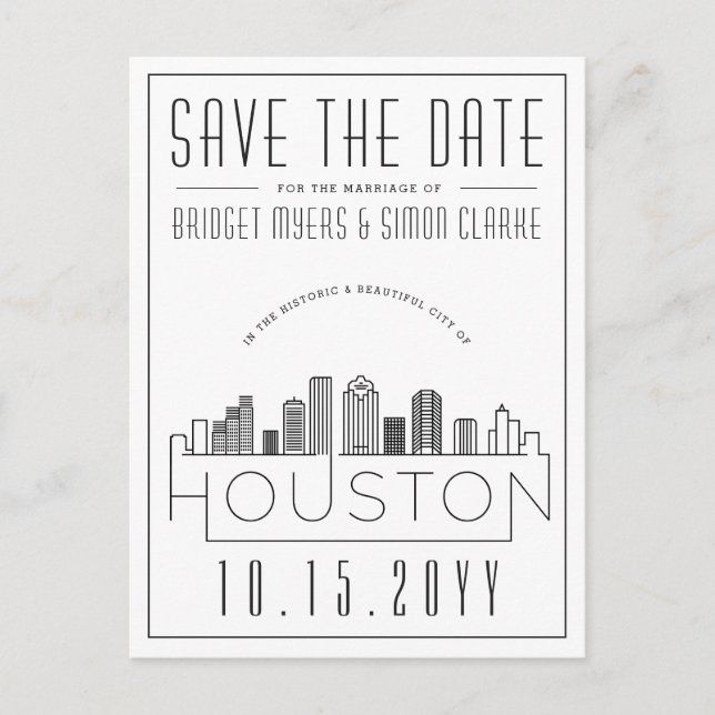 Carte Postale Houston | Skyline stylisée Enregistrer la date (Devant)