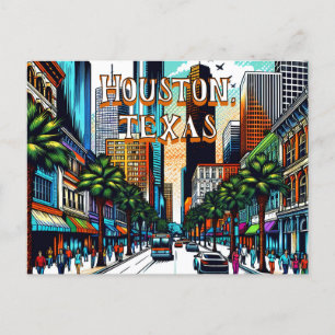 Carte Postale Houston, Texas Downtown City View Art Abstrait
