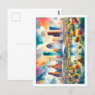 Carte Postale Houston Texas USA Famous Place aquarelle