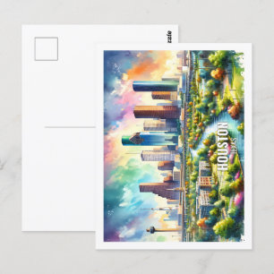 Carte Postale Houston Texas USA Famous Place aquarelle