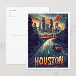 Carte Postale Houston USA Illustration Vintage Voyage