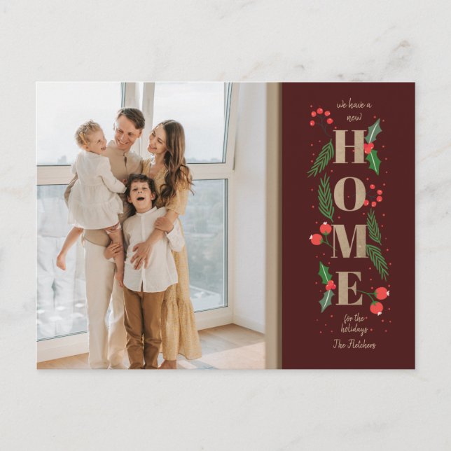 Carte Postale Houx de Noël Nous avons déménagé Photo de déménage (Devant)