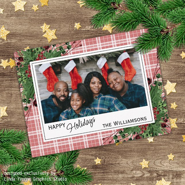 Carte Postale Houx vert élégant Baies rouges Feuillage botanique (Créateur téléchargé)