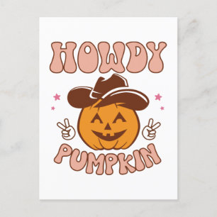 Carte Postale Howdy Citrouille Western Retro Halloween