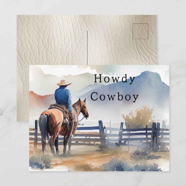 Carte Postale Howdy Cowboy Horse (Devant / Derrière)