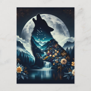 Carte Postale Howling Wolf   Pleine lune Ai Art