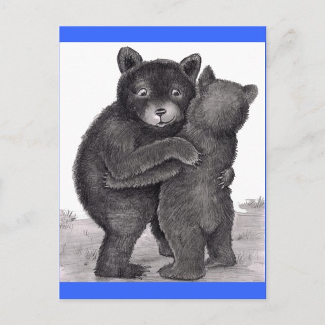 Carte Postale Hug d'ours. Deux ours se serrant dans la nature (Devant)