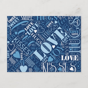 Carte Postale Hugs and Kisses Word Cloud Blue ID286