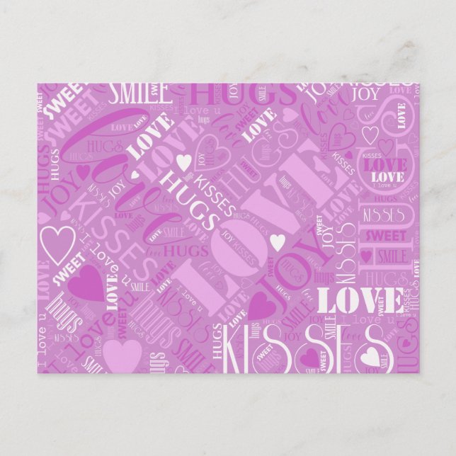 Carte Postale Hugs and Kisses Word Cloud Gold ID286 (Devant)