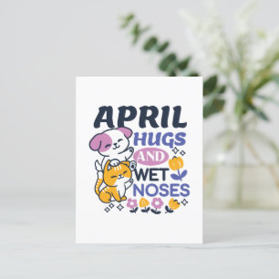 Carte Postale Hugs d'avril et nez mouillé - Cute chien et chat a