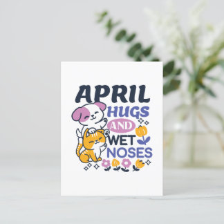 Carte Postale Hugs d'avril et nez mouillé - Cute chien et chat a