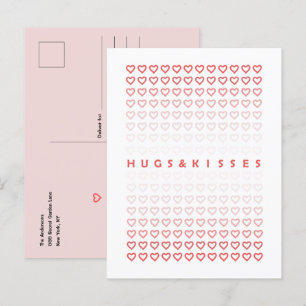 Carte Postale Hugs et baisers Coeurs roses Saint-Valentin