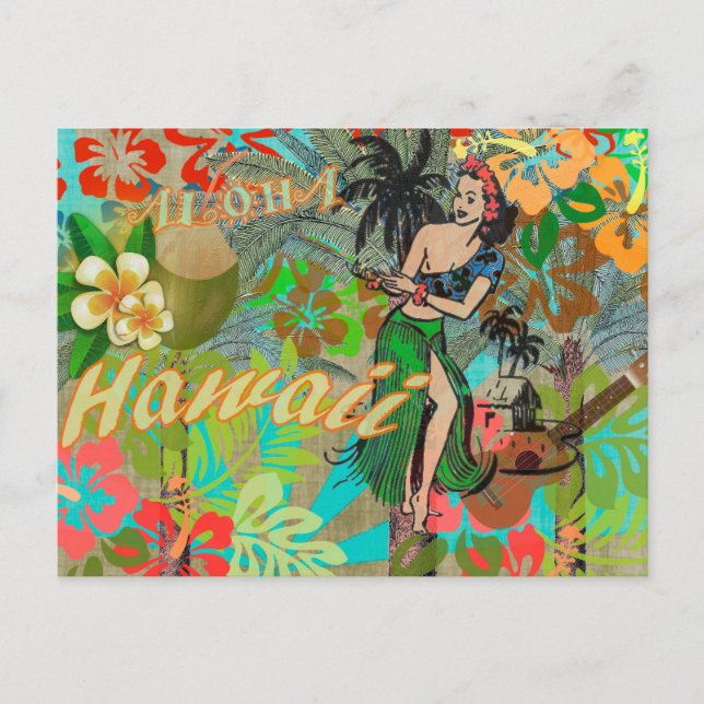 Carte Postale Hula Vintage Floral Graphisme Floral Hawaii (Devant)