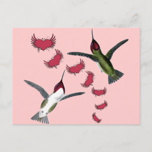 Carte Postale Humming Birds Grunge Hearts with Wings