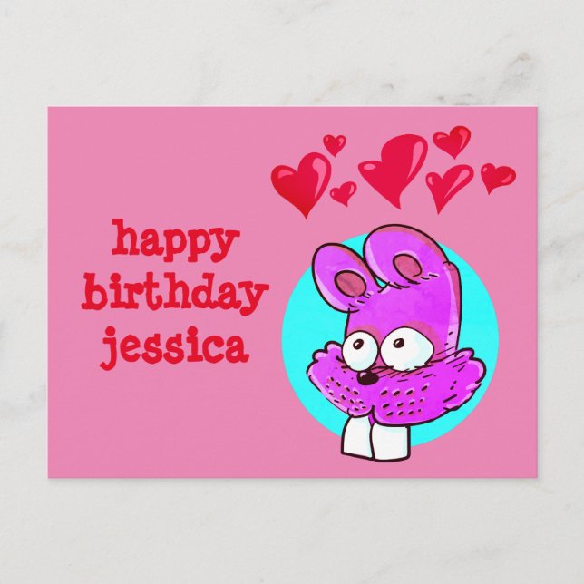 Carte Postale humoristique lapin heureux message d'anniversaire (Devant)