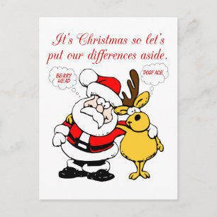 Carte Postale Humour de Noël : Arrêtez de vous battre et réconci