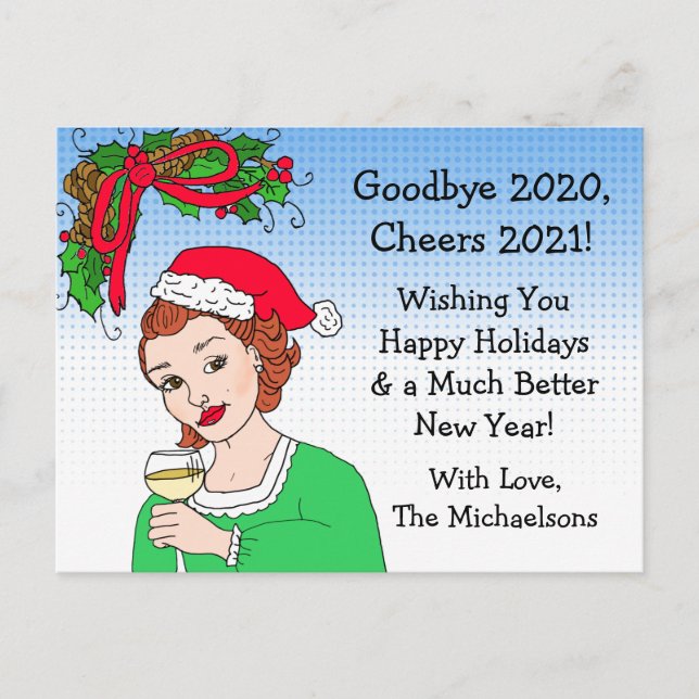Carte Postale Humour de Noël Drôle Retro Lady Toasting (Devant)